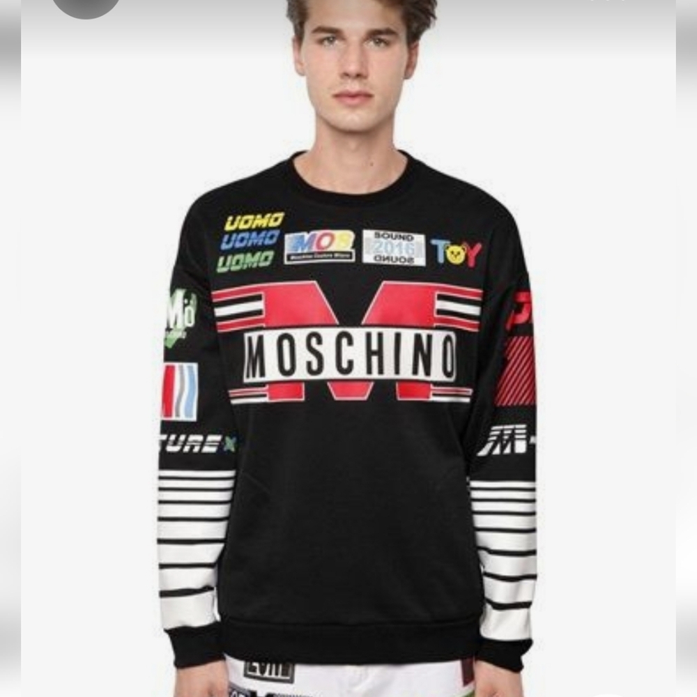 Moschino Black and Red Graphic Crewneck Sweater Unisex Sz 42